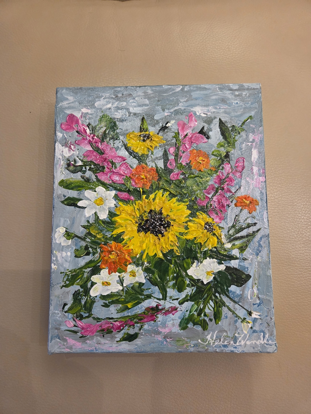 Sunflower & Wildflower Bouquet Canvas Painting